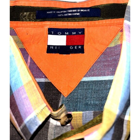 Tommy Hilfiger Mens Multicolor Madras Short Sleeve Button Down Shirt Size XL - Picture 3 of 5